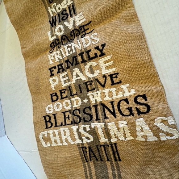 Holiday Burlap Style Table Runner Christmas Tree Love Faith Noel 14.5"x75" - Picture 6 of 11
